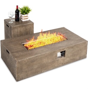48x27in 50,000 BTU Propane Fire Pit Table w/ Side Table Tank Storage, Cover 