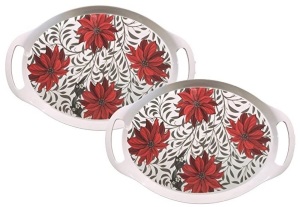 (4) 2-Packs of Christmas Holiday Poinsettia Food & Drink Party Serving Trays. Appear New.