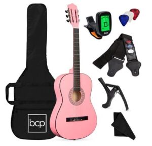 Beginner Acoustic Guitar Set w/ Case, Strap, Digital Tuner, Strings - 38in, Appears New, Box Damaged