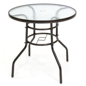 32 in. Round Tempered Glass Patio Dining Bistro Table w/ Umbrella Hole