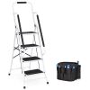 4-Step Portable Folding Ladder w/ Handrails, Attachable Tool Bag