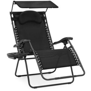 Oversized Zero Gravity Reclining Lounge Patio Chair w/ Folding Canopy Shade and Cup Holder