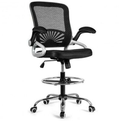 Adjustable Height Flip-Up Mesh Drafting Chair 