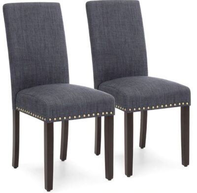 Set of 2 Upholstered Parsons Accent Dining Chairs w/ Wood Legs, Studded Trim