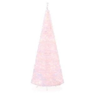 7.5ft Pre-Lit Pull-Up Pop-Up Artificial Christmas Tree Holiday Decoration w/ 450 Warm White Lights, Metal Stand