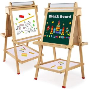 Arkmiido Wooden Art Easel with Magnetic Chalkboard and Whiteboard - Appears New