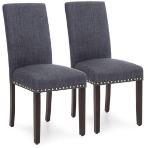 Lot of (2) Set of 2 Upholstered Parsons Accent Dining Chairs w/ Wood Legs, Studded Trim