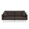 Convertible Linen Tufted Futon w/ 2 Plush Pillows, Split-Back Design, Brown