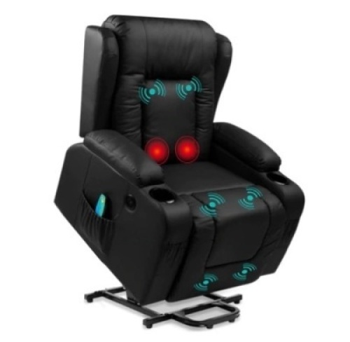 Electric Power Lift Recliner Massage Chair w/ Heat, USB Port, Cupholders, Black