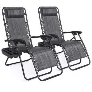 Set of 2 Adjustable Zero Gravity Patio Chair Recliners w/Cup Holders