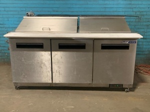 Central Exclusive Mega-Top Sandwich/Salad Prep Table - Three Door, 72"W. For Repair or Parts. Does Not Get Cold