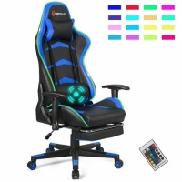 Massage Led Gaming Chair With Lumbar Support & Footrest