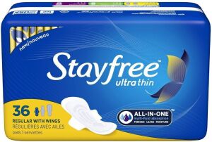 Stayfree Ultra Thin Regular Pads with Wings For Women, Reliable Protection and Absorbency of Feminine Moisture, Leaks and Periods, 36 count - Pack of 4 - NEW