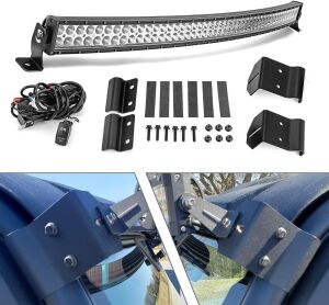 Dasen LED Light Bar Mounting Brackets Windshield w/Pro-Fit Cage Upper Roof Wiring Kit 50" 288W High Power Curved Compatible with 2013-2021 Polaris Ranger XP 1000 900 570 Crew