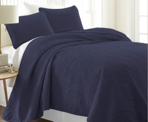 Twin/Twin XL, Damask Quilted Coverlet Set by Noble Linens, Midnight Blue. E-Commerce. Appeaars New