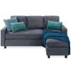 Linen Sectional Sofa Couch w/ Chaise Lounge, Reversible Ottoman Bench