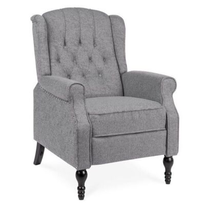 Tufted Upholstered Wingback Push Back Recliner Armchair w/ Nailhead Trim