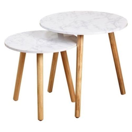 Darcy Laminated Marble (2) Piece Nesting Table Set. Appears&nbsp;New.&nbsp;