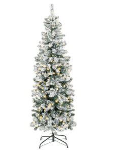 6' Pre-Lit Snow Flocked Artificial Pencil Christmas Tree