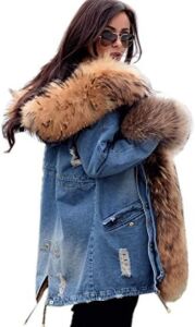 Roiii Women's Faux Fur Lined Denim Coat, 3XL