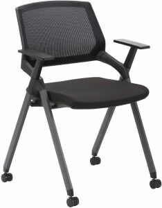 CLATINA Mesh Guest Reception Stacking Chair with Caster Wheels and Arms