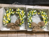 Lot of (2) 20" Artifical Tulip&nbsp;w/ Burlap Bow Door&nbsp;Wreaths, White/Yellow.&nbsp;Appear New.&nbsp;