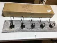 Lot of (2) Vnival-Home Rustic Coat Rack w/ Rustic Iron Hooks, 24" x 6.3" x 3.1". Appears New.&nbsp;