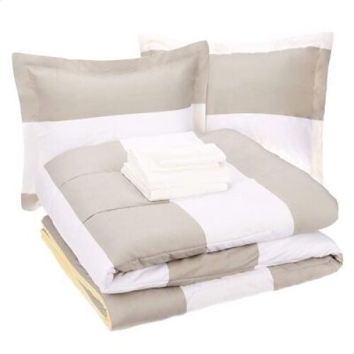 AmazonBasics 7-Piece Bed-In-A-Bag, Full/Queen, Reverseible Grey Stripe - Appears New