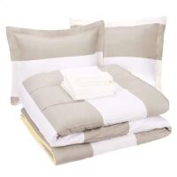 AmazonBasics 7-Piece Bed-In-A-Bag, Full/Queen, Reverseible Grey Stripe - Appears New
