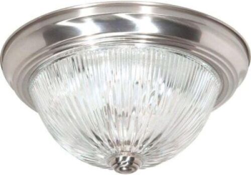 Lot of (2) Nuvo Lighting 15" Flush Mount, Brushed Nickel Finish with Clear Ribbed Glass - Appear New