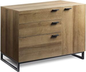 WLIVE 3 Drawer Dresser with 1 Side Door, Sturdy Metal Frame, Gray Oak