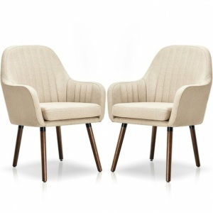 Set Of 2 Fabric Upholstered Accent Chairs With Wooden Legs