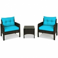 3 Piece Outdoor Patio Rattan Conversation Set