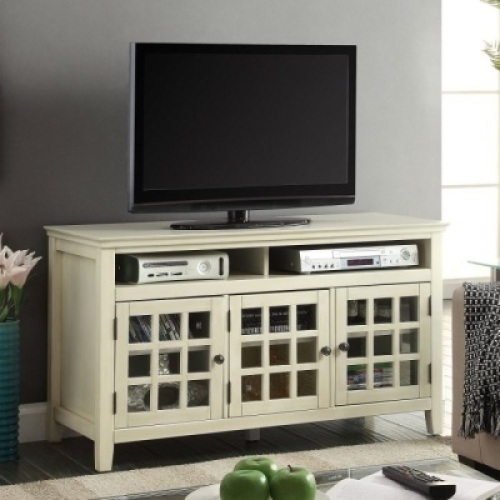 Linon Largo Media Cabinet,&nbsp;48W x 20D x 27H in., White. Appears New w/ Minor Cosmetic Damage.