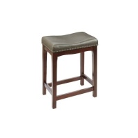 24" Saddle Style&nbsp;Counter Stool, Cherry Wood Finish w/ Chocolate&nbsp;Leather Cushion. Appears New.&nbsp;