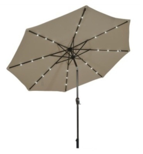 10' Solar LED Lighted Patio Umbrella,Tilt Crank, Tan, Appears New