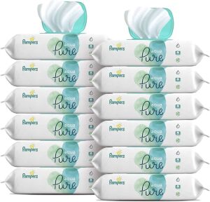 Pampers Aqua Pure Sensitive Water Baby Diaper Wipes, Hypoallergenic and Unscented, 12 Pop-Top Packs of 56 - NEW