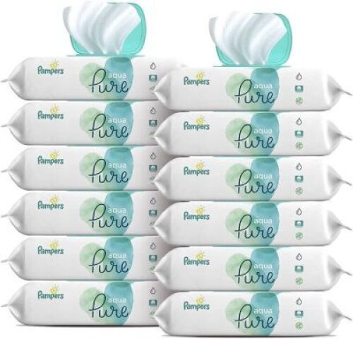 Pampers Aqua Pure Sensitive Water Baby Diaper Wipes, Hypoallergenic and Unscented, 12&nbsp;Pop-Top Packs of 56 - NEW