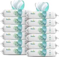 Pampers Aqua Pure Sensitive Water Baby Diaper Wipes, Hypoallergenic and Unscented, 12&nbsp;Pop-Top Packs of 56 - NEW