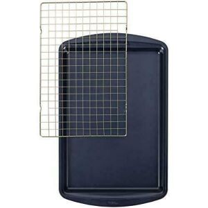 Wilton 2pc Diamond-Infused Non-Stick Large Cookie Sheet with Cooling Rack, Navy Blue/Gold