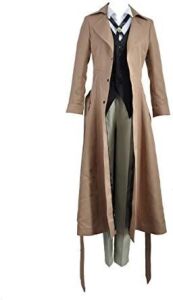 Cos-Animefly Anime Bungo Stray Dogs Osamu Dazai Cosplay Costume Long Trench Coat, Size L