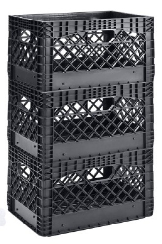 Muscle Rack PMK24QTB-3 24 Quart 3 Pack Black Heavy Duty Rectangular Stackable Dairy Milk Crates, 11" Height, 19" Width. Appears New