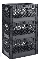 Muscle Rack PMK24QTB-3 24 Quart 3 Pack Black Heavy Duty Rectangular Stackable Dairy Milk Crates, 11" Height, 19" Width. Appears New