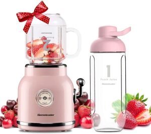 Homeleader Personal Portable Blender with 6 Sharp Blades, 21oz Travel Cup and Lids, Pink