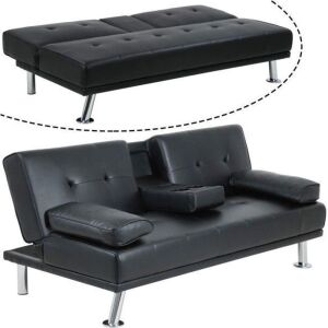 Faux Leather Convertible Futon Sofa Bed