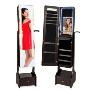 Standing Full Length LED Mirror Jewelry Armoire w/Interior & Exterior Lights