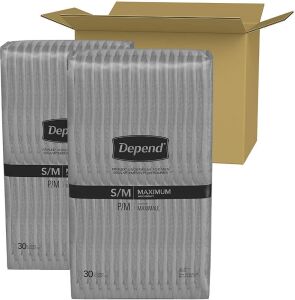 Depend FIT-FLEX Incontinence Underwear for Men, Maximum Absorbency, Disposable, S/M, Grey, 60 Count (2 Packs of 30) - NEW