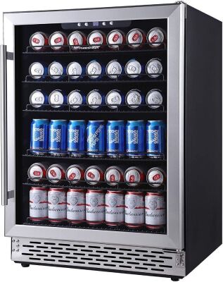 Phiestina 24" 175 Can Built-in or Free Standing Beverage Fridge with Glass Door