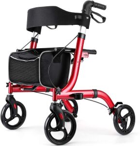 RINKMO Folding Rollator Walker with Seat, 8" Wheels, Padded Backrest