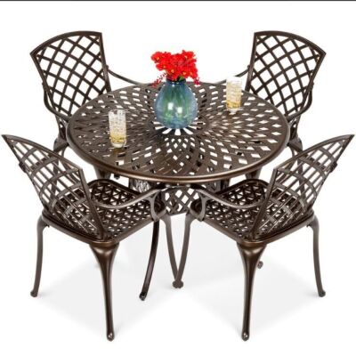 5-Piece All-Weather Cast Aluminum Patio Dining Set w/ 4 Chairs